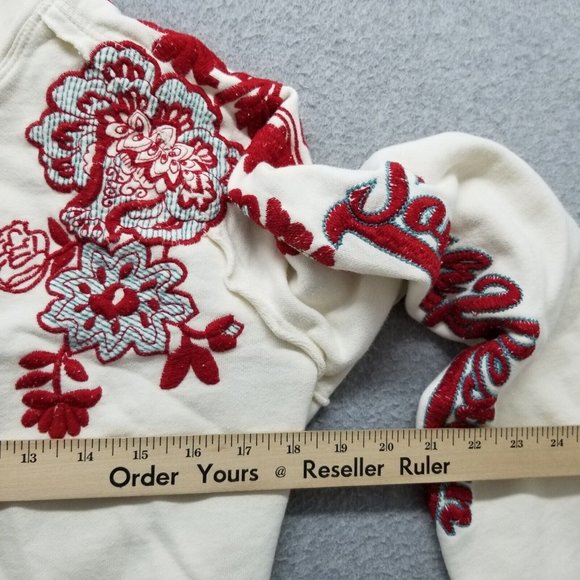 Johnny Was Jacket Womens Large White Tan Pockets Zip‎ Mock Neck Embroidered - Picture 10 of 16